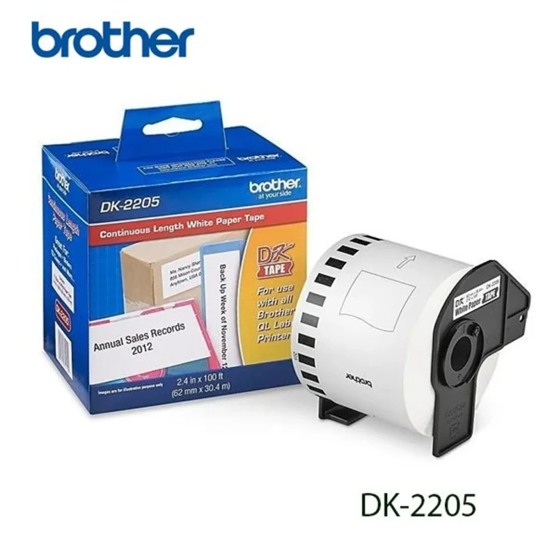 Cinta Brother DK-2205 (62mm × 30.4m) – Rollo Continuo Blanco | Original