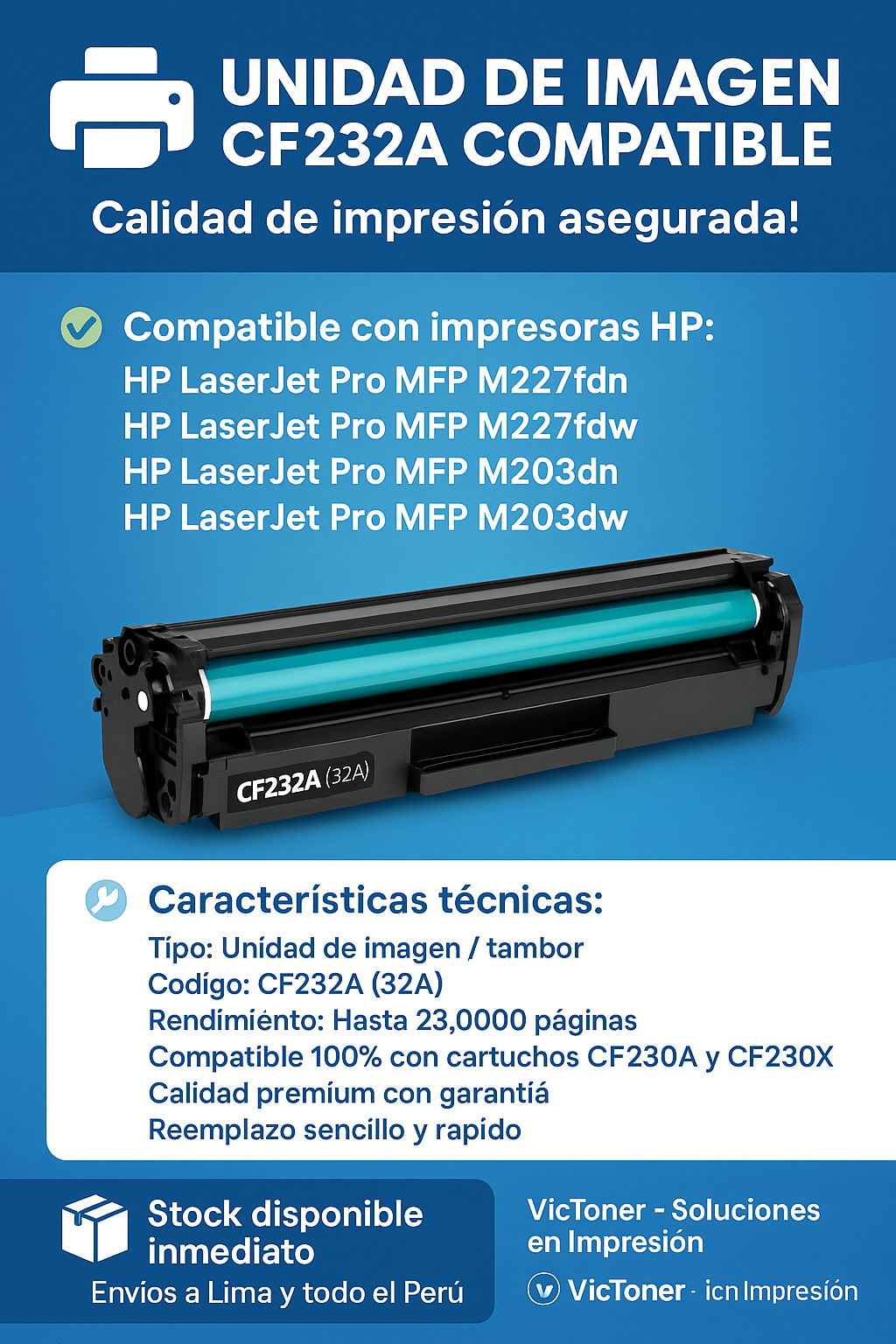 Unidad de Imagen HP CF232A Compatible – 23,000 páginas – Envíos a Todo el Perú - Imagen 2