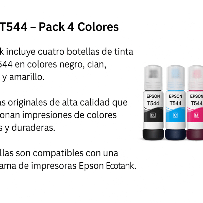 Kit x4 Tintas Epson 544 (T5441/T5442/T5443/T5444) | 65 ml c/u | EcoTank