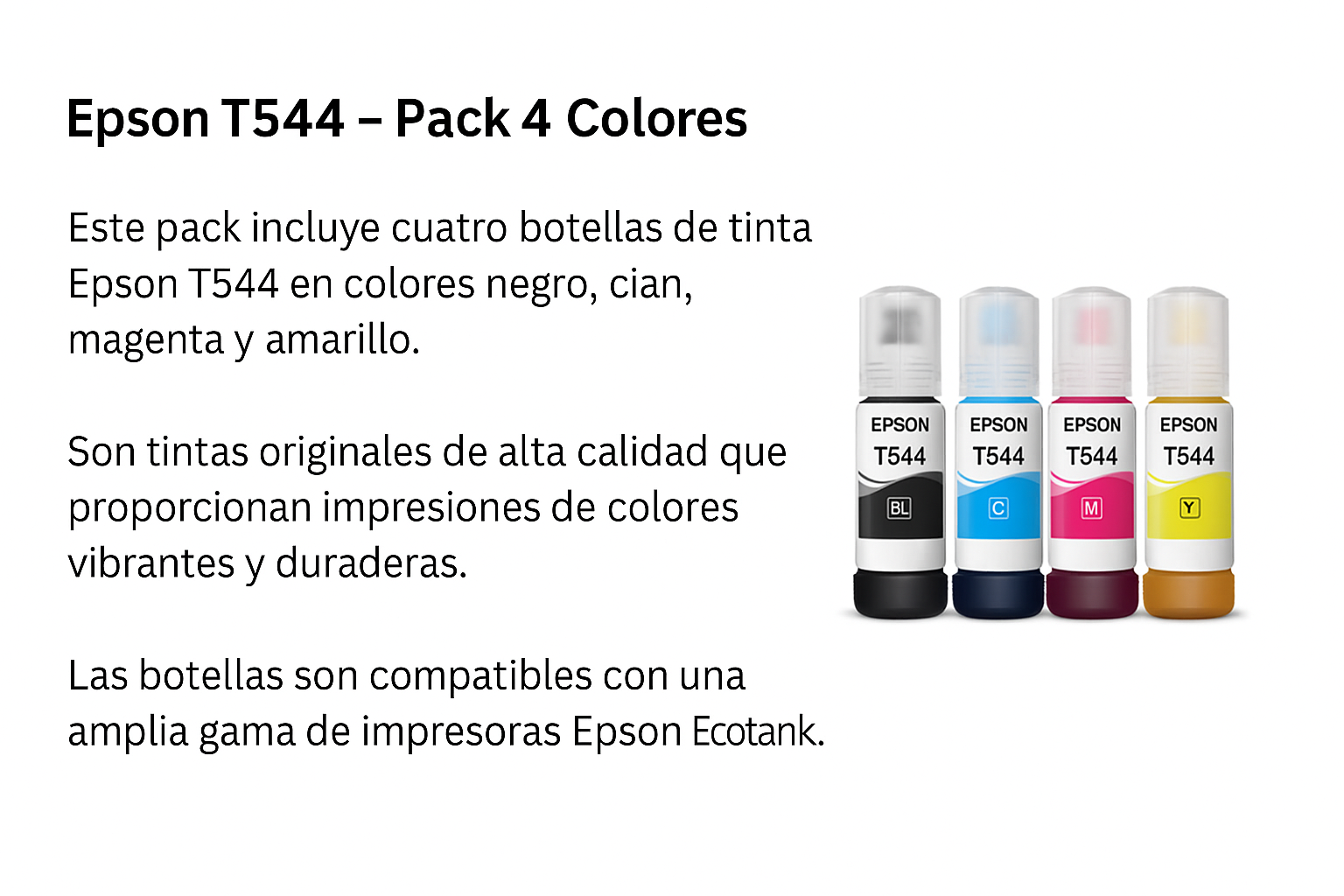Kit x4 Tintas Epson 544 (T5441/T5442/T5443/T5444) | 65 ml c/u | EcoTank