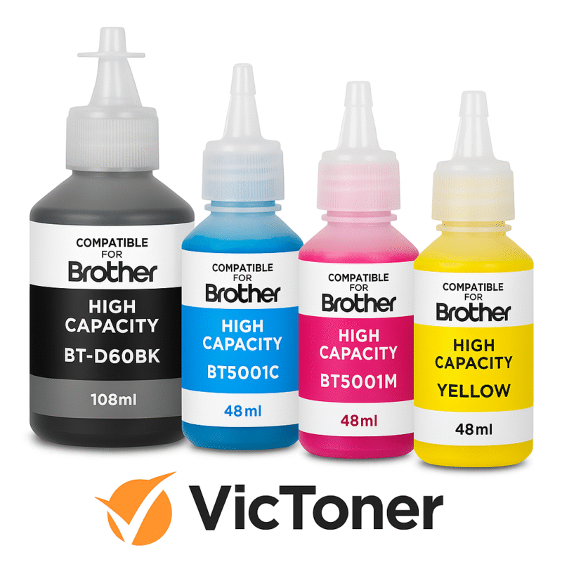 Kit de Tintas Brother BT5001 + D60BK | 4 Colores (BK, C, M, Y) | 6.5K Páginas | Serie T310/T510/T710/T720/T920DW