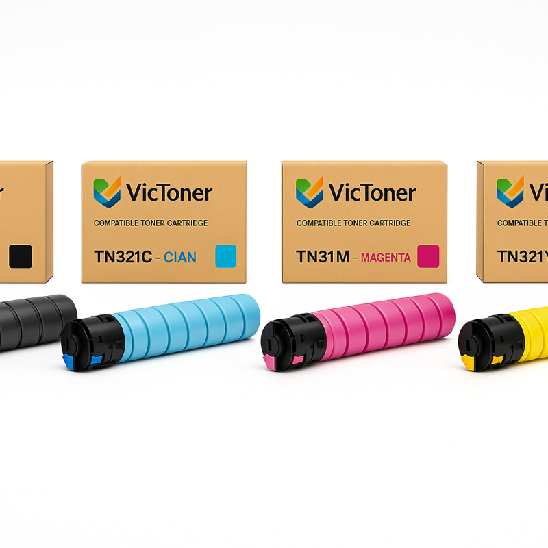 Tóner Compatible VicToner TN321 (A33K) — Serie Color y Negro — Para Konica Minolta Bizhub C224 / C284 / C364
