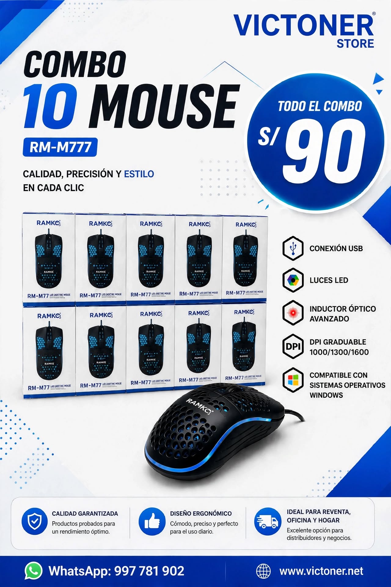 Mouse óptico USB Pack x10