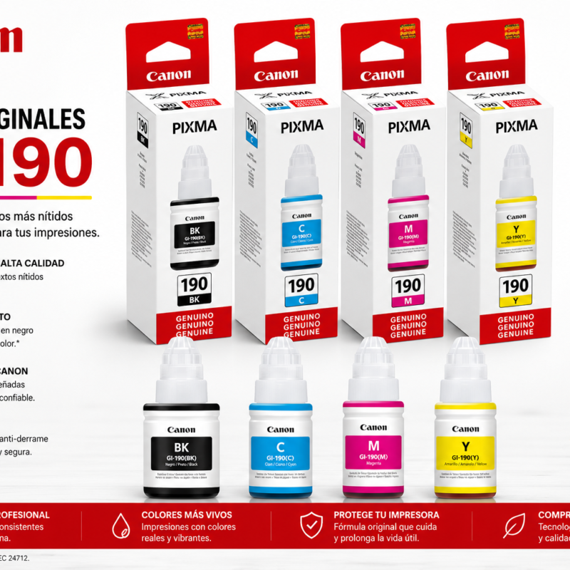Tintas Canon GI-190 Original CMYK 135ml+70ml - 6000/7000 Págs para PIXMA G1100 G2100 G3100 G4100